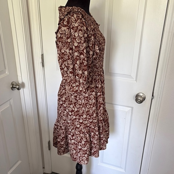 Bohme Brown and White Ruffled Puff Sleeve Mini Dress - Picture 6 of 14